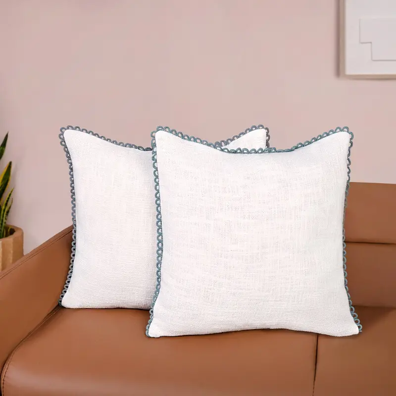 Blueline Lace Sofa Cushion Covers – Looped-Edged Duo 1