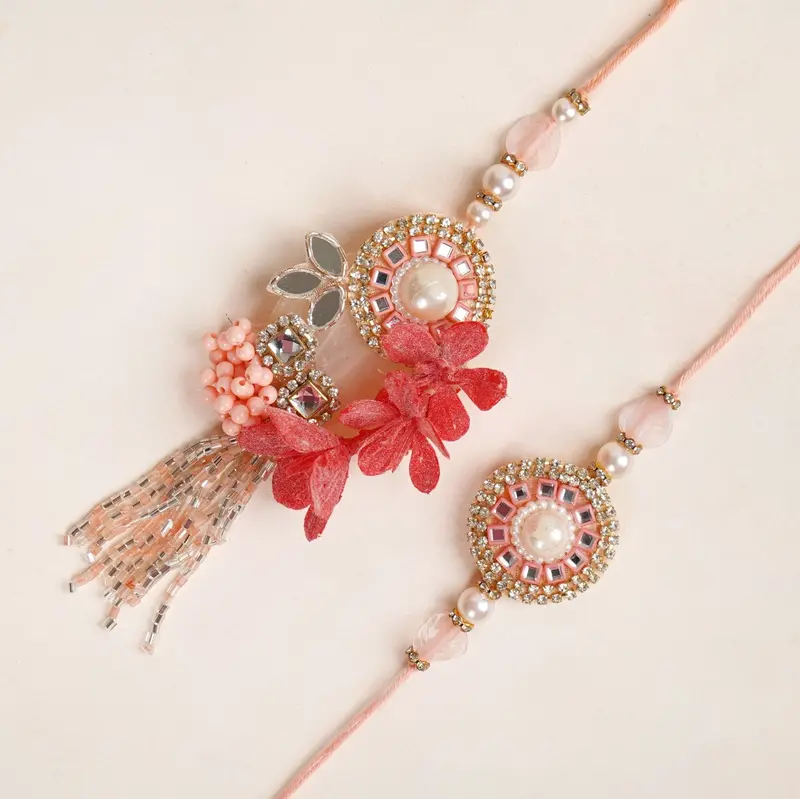 Blush Blossom Rakhi Lumba Set – Soft-Tone Festive Gift Collection 1