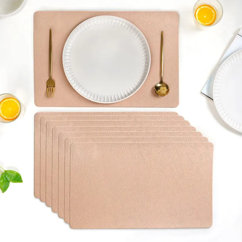 Blush Peach Embossed Placemats – Stylish 6-Piece Table Mat Set 1