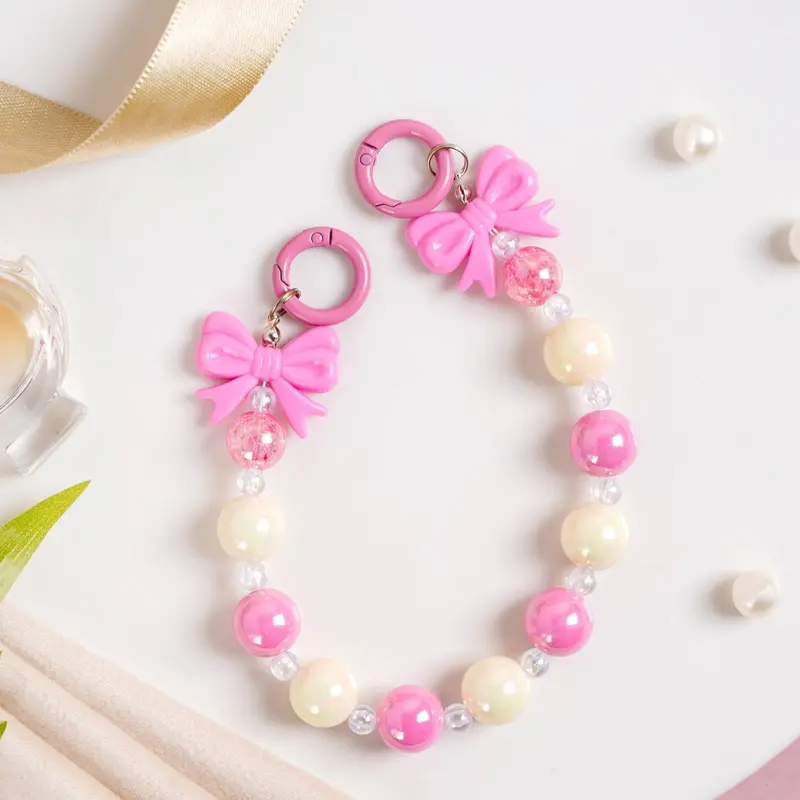 Blush Pink Satin Bow Keychain For Sweet Style 1