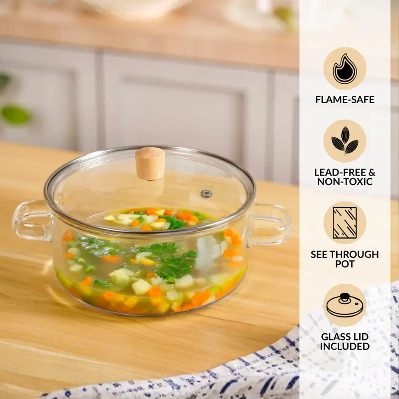 Borosilicate Glass Cooking Pot With Lid – Oven-Safe 2.5L 1
