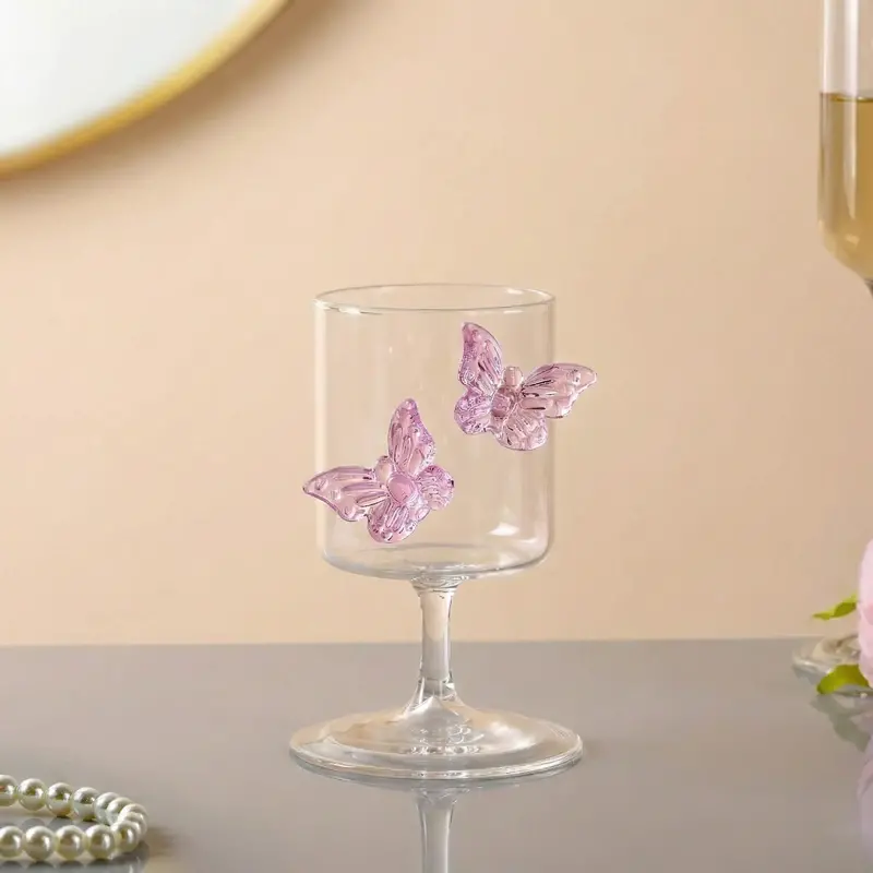 Borosilicate Pink Butterfly Wine Glass – Heat-Resistant 250Ml 1