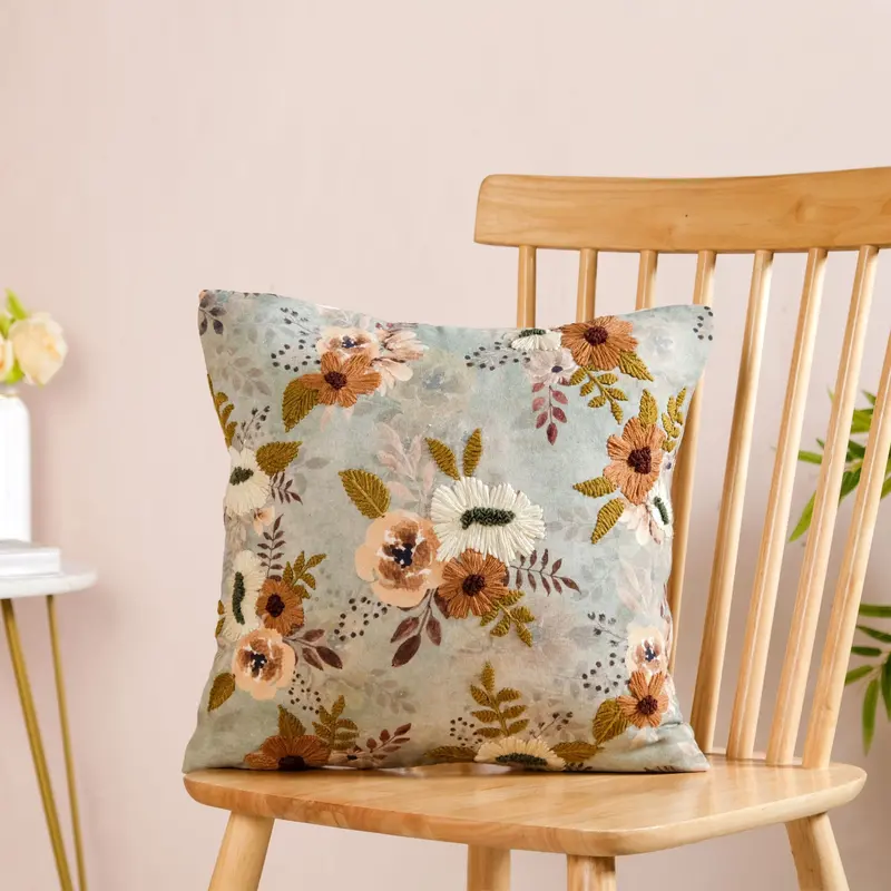 Botanical Breeze Embroidered Cushion Cover – 40X40 Cm 1