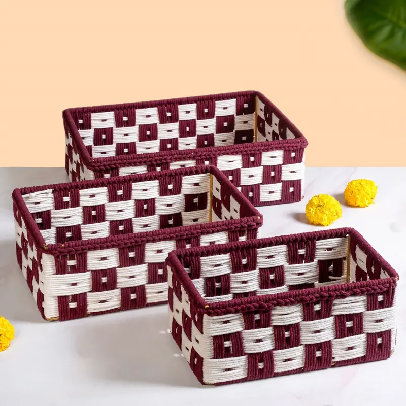 Burgundy Multipurpose Woven Storage Basket Set (3-Piece) 1