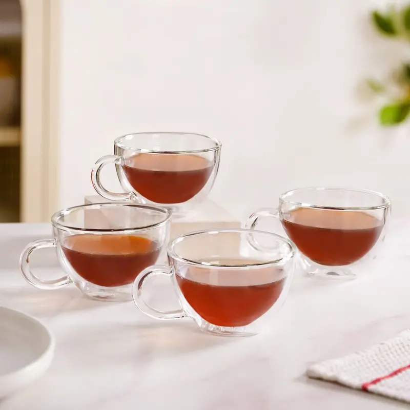 Cafe-Inspired Double-Wall Glass Tea And Coffee Cups – Set Of 4 (190Ml) 1