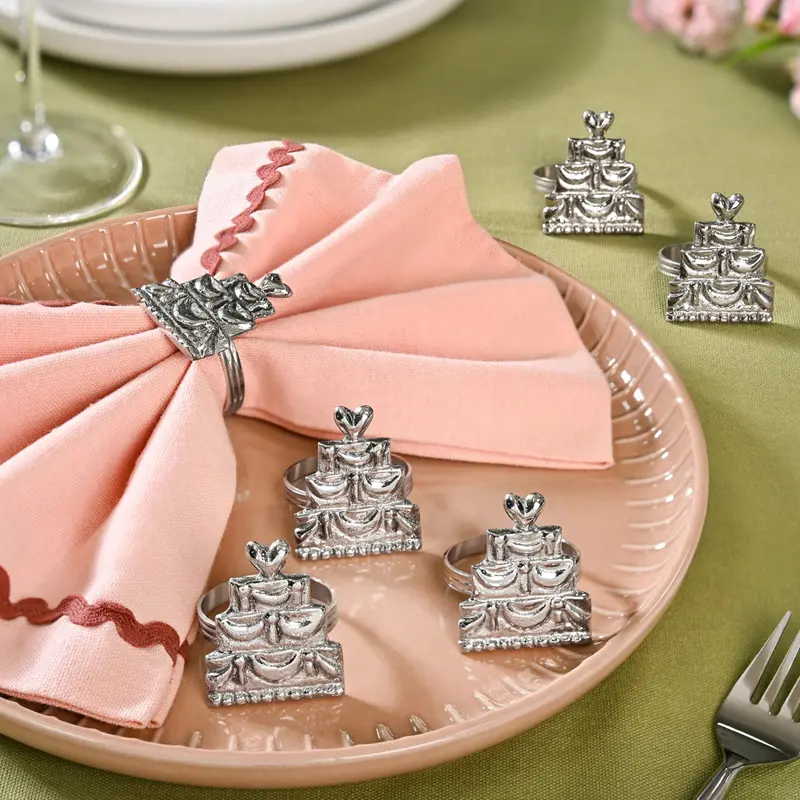 Cake-Style Pure Brass Napkin Rings – Set Of 6 (Silver Finish) 1