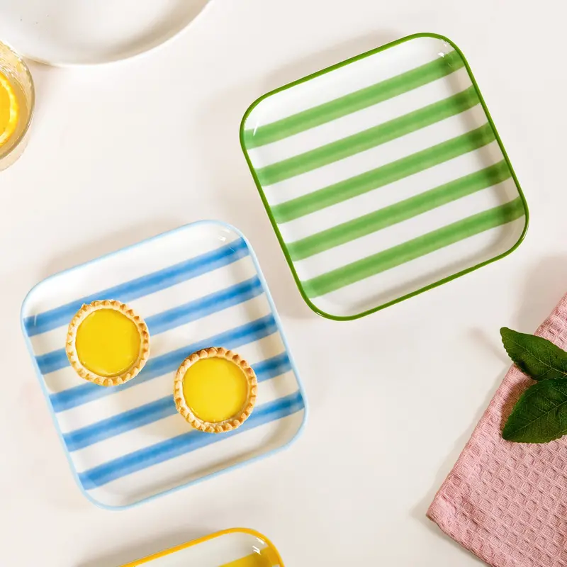 Carnival Stripe Dessert Plates – 2-Piece Set In Blue-Green (16X16 Cm) 1