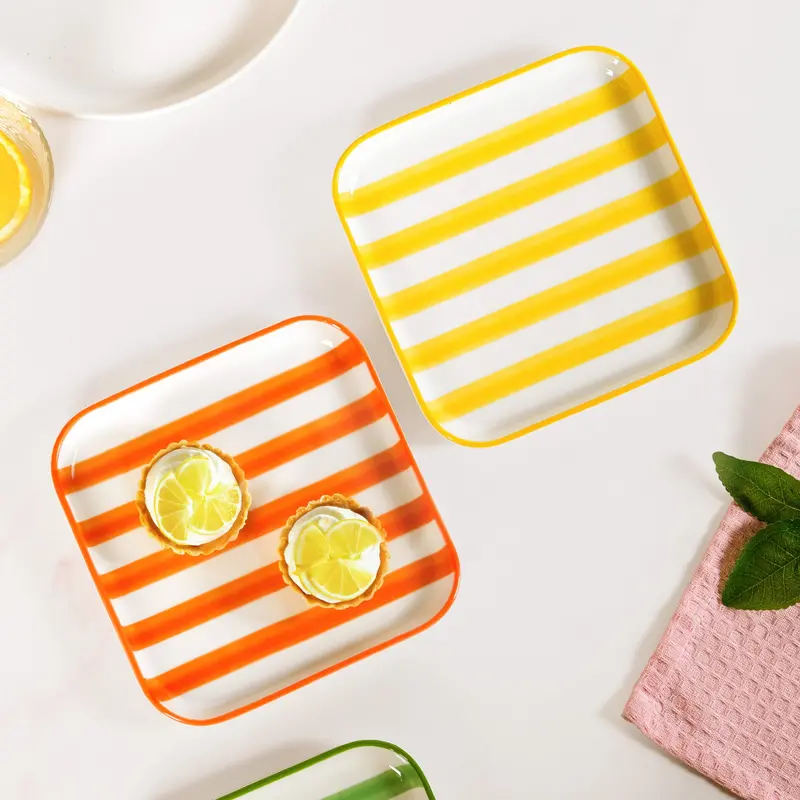 Carnival Stripe Dessert Plates – 2-Piece Set In Orange-Yellow (16X16 Cm) 1