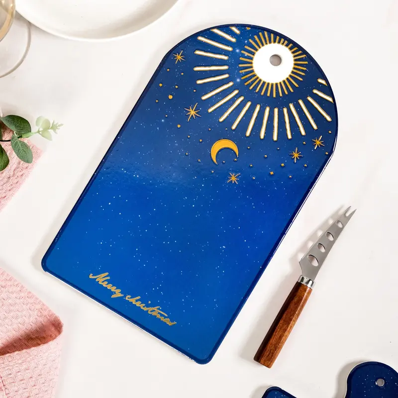 Celestial-Themed Ceramic Cheese Platter With Stainless Steel Knife – 2-Piece 1