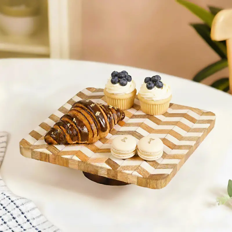 Chevron-Style Square Wooden Dessert Riser – 26 X 26 Cm 1