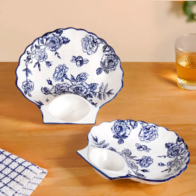 Chinoiserie Blue Ceramic Section Plates – Handcrafted 2-Piece Set 1