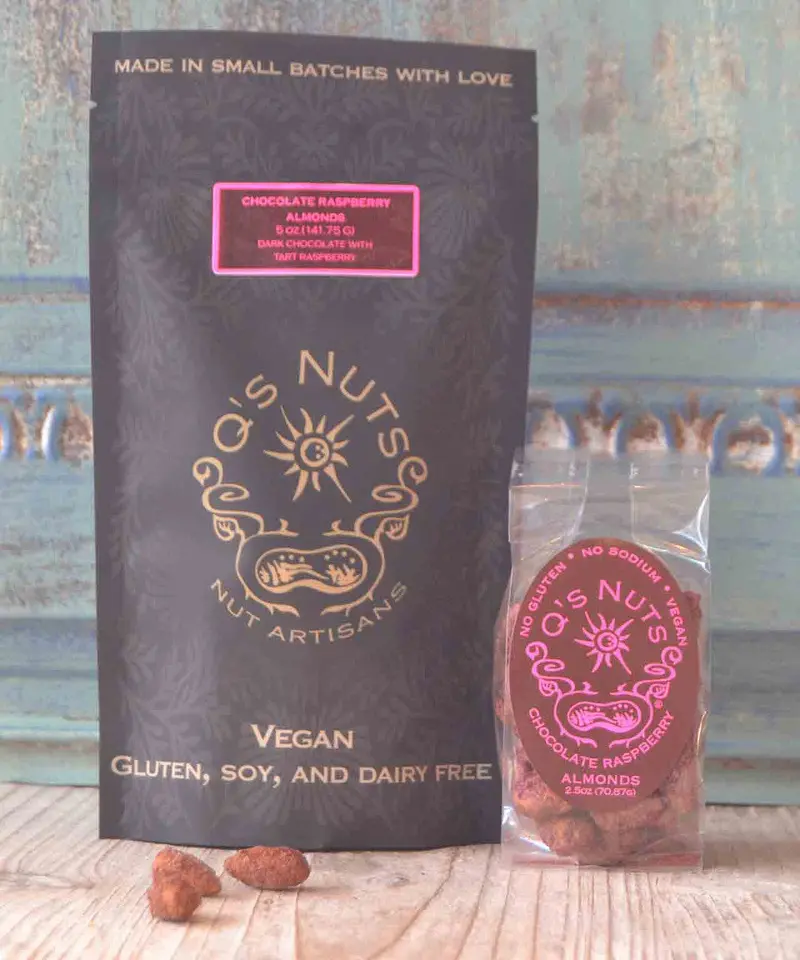 Chocolate Raspberry Roasted Almonds By Q'S Nuts 1