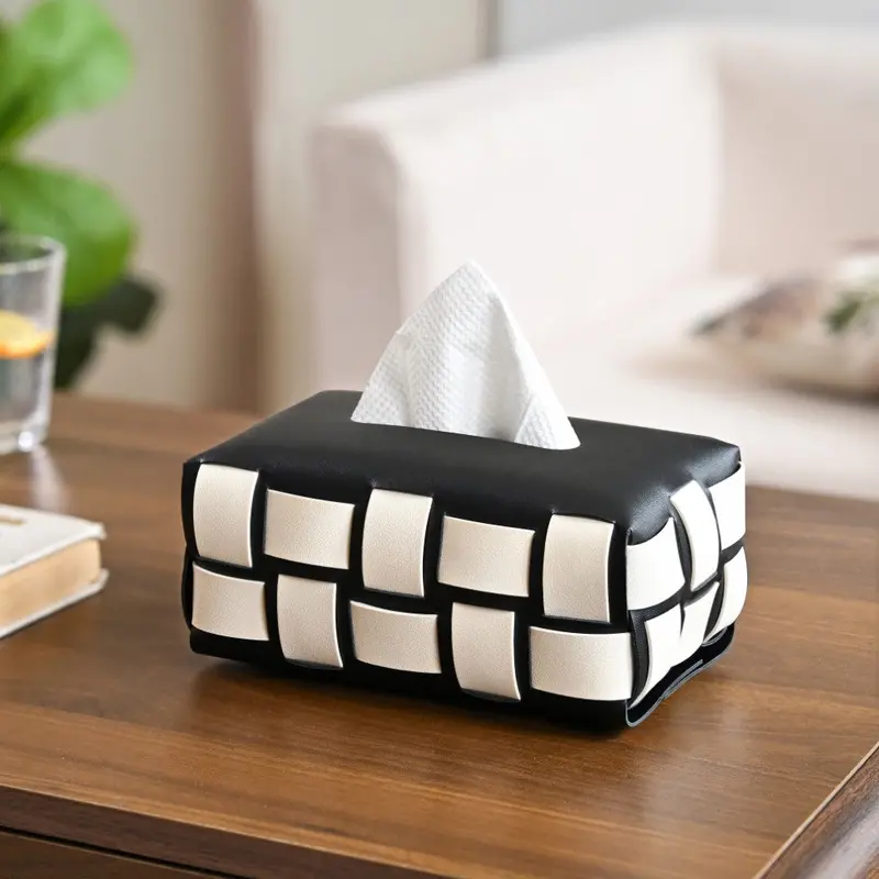Classic Two-Tone Black-And-White Vegan Leather Tissue Holder 1