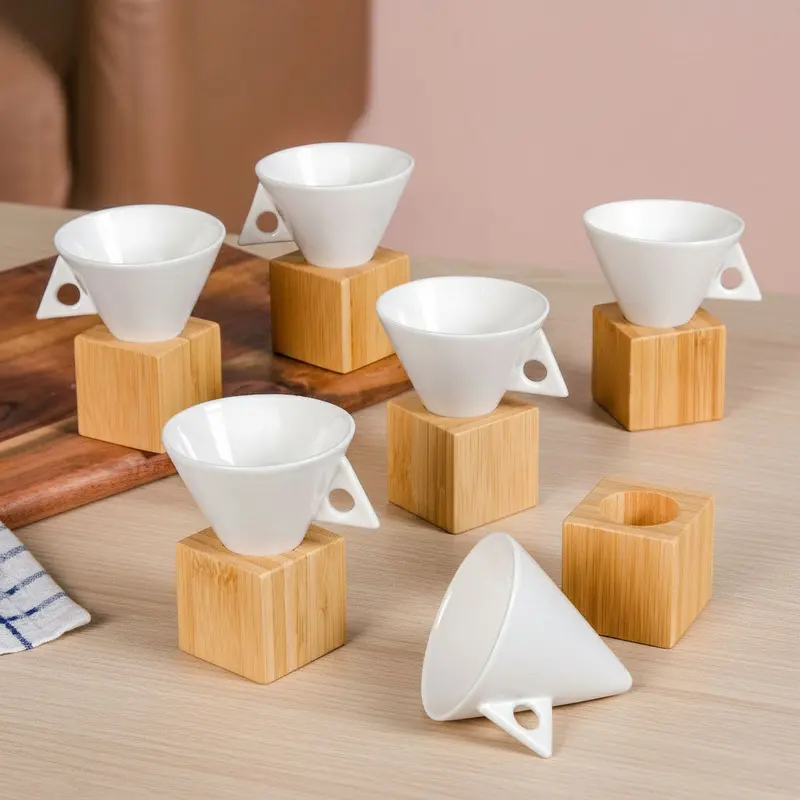 Conical Espresso Cups With Matching Stands – Set Of 6 (90Ml) 1