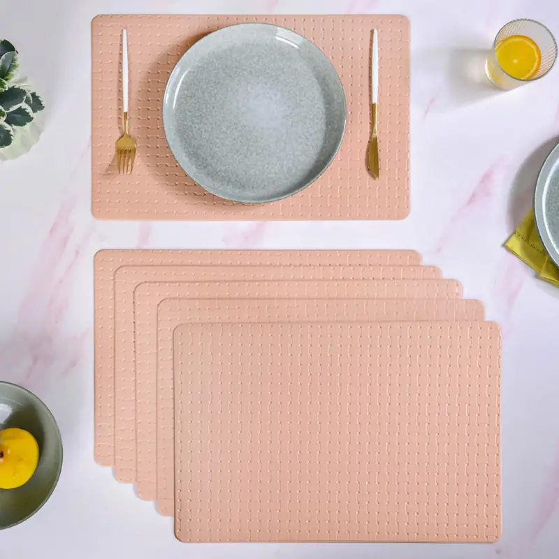 Coral Peach Woven Placemats – Vibrant 6-Piece Dining Mat Set 1