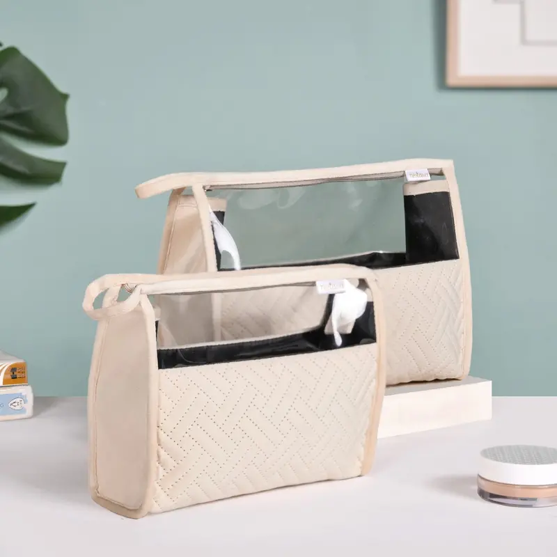 Cream White Quilted Nesting Travel Pouches – Pair Set 1