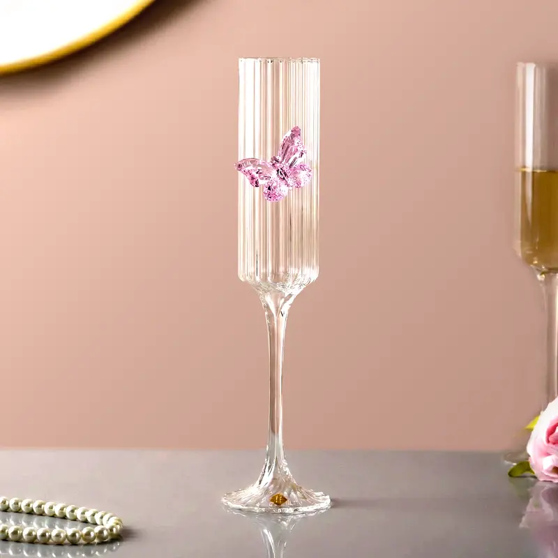 Crystal-Embedded Fluted Champagne Glass – Butterfly Motif, 190Ml 1