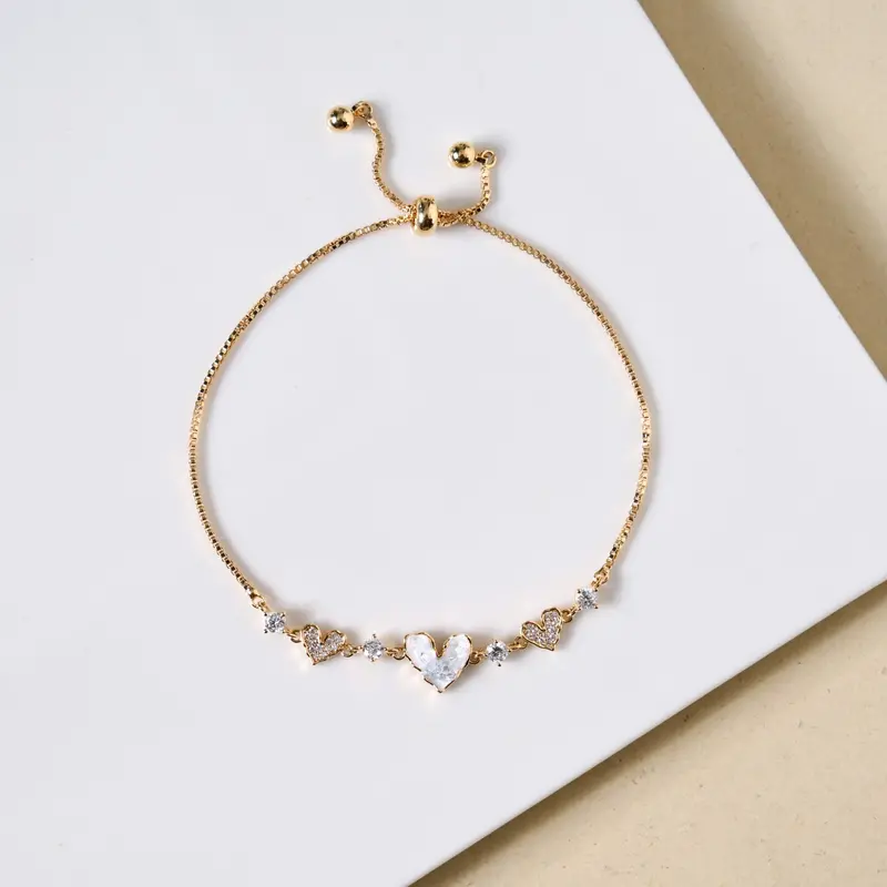 Crystal Heart Pendant Chain Bracelet 1
