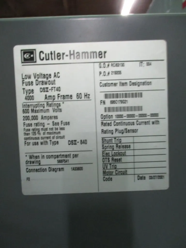 Cutler Hammer Dsii-Ft40 Low-Voltage Ac Drawout Fuse 1