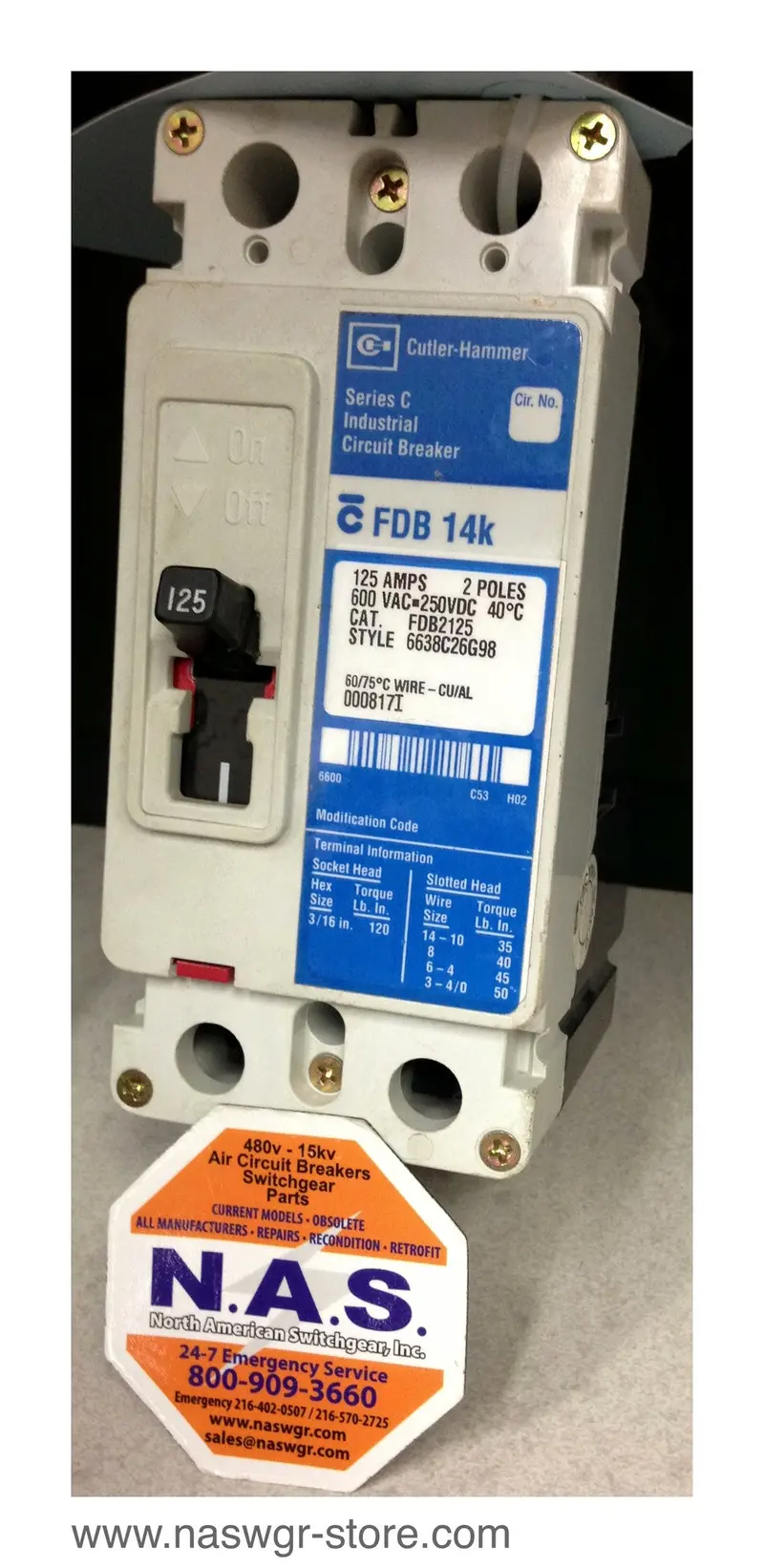 Cutler Hammer Fdb2125 Molded Case Circuit Breaker – 125 A, 3-Pole, Thermal-Magnetic Protection 1