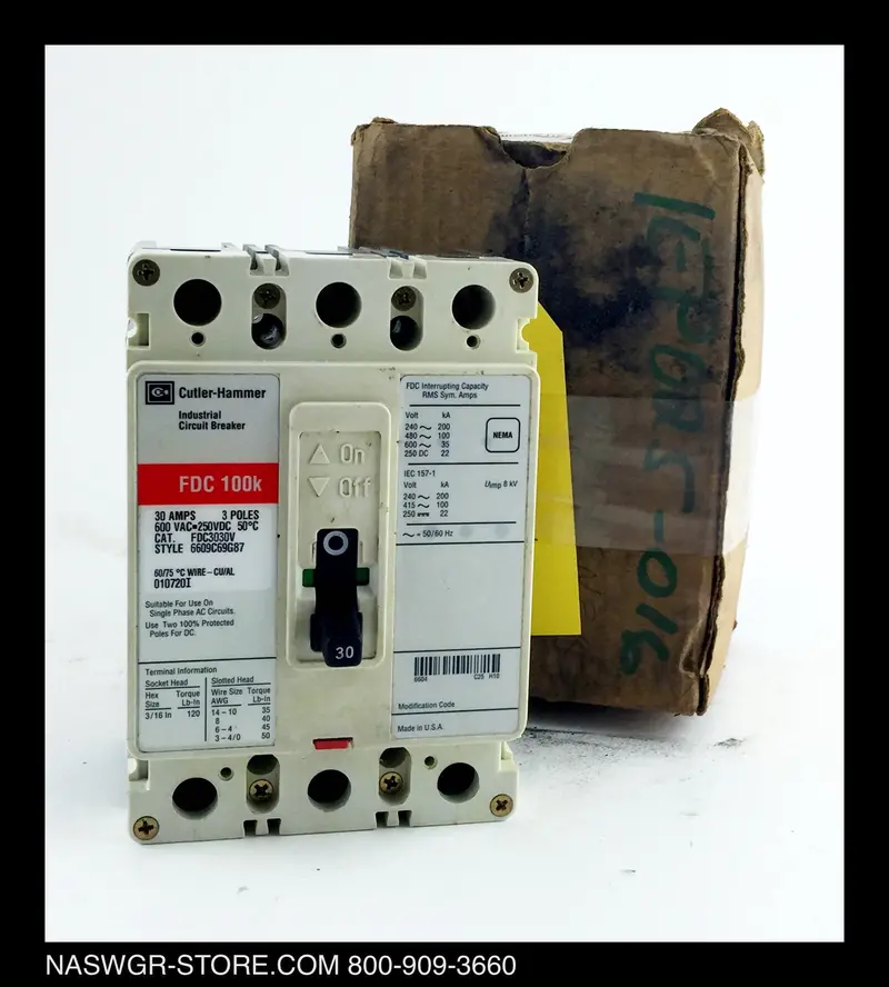 Cutler Hammer Fdc3030V Molded Case Circuit Breaker — 30A, Unused Surplus 1