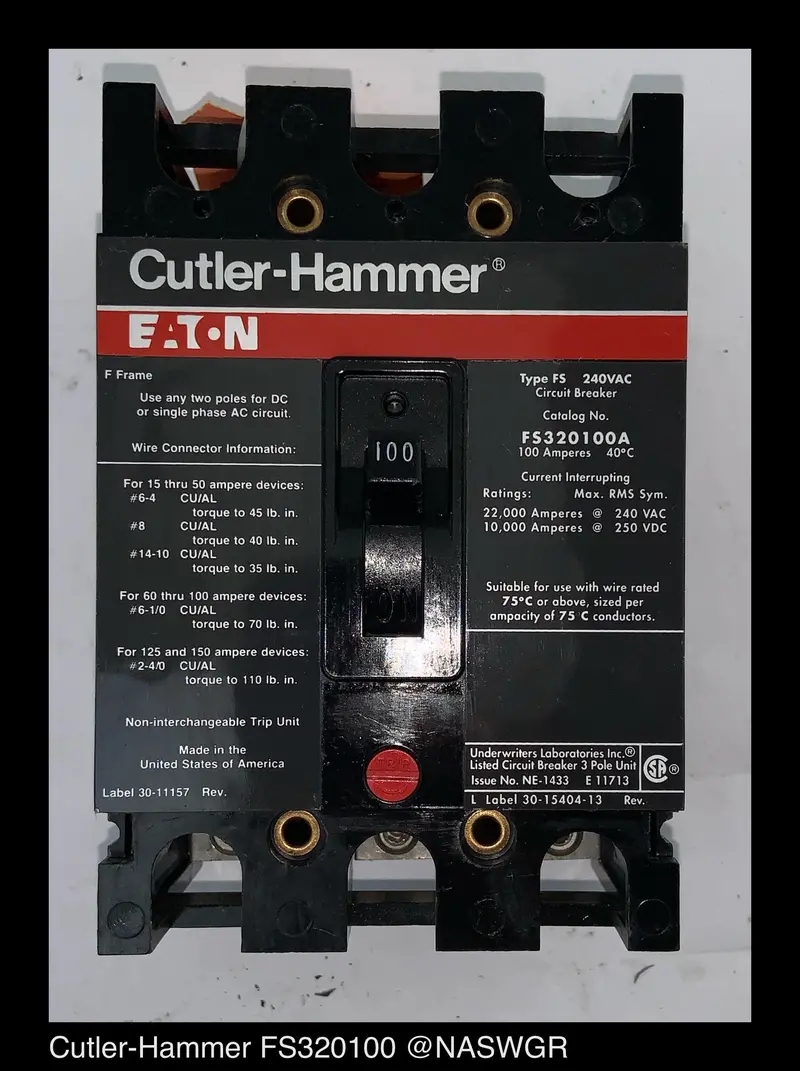 Cutler Hammer Fs320100A 100A Molded Case Circuit Breaker 1