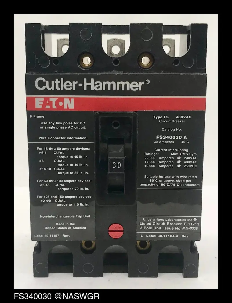 Cutler-Hammer Fs340030A 30A Tested Molded Case Circuit Breaker With 1-Year Warranty 1
