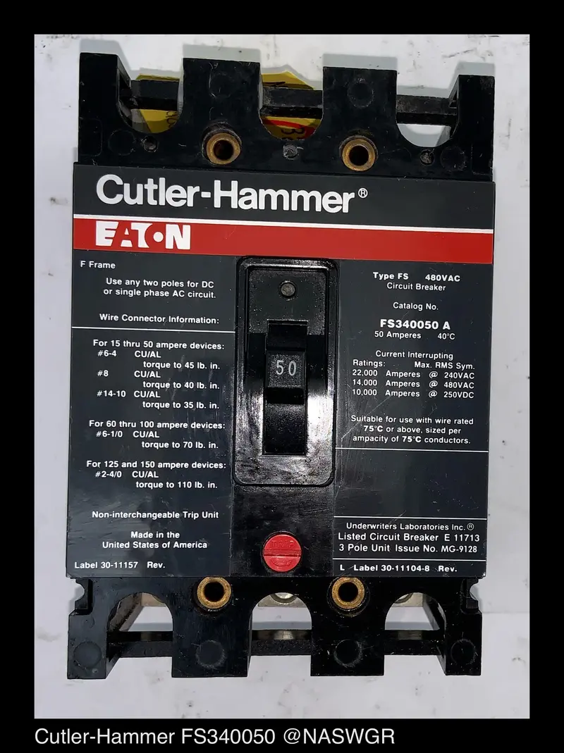 Cutler Hammer Fs340050A Molded Case Circuit Breaker — 50A, 2-Pole 1