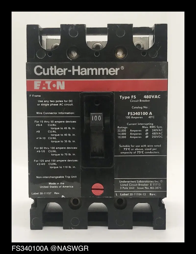 Cutler Hammer Fs340100A Molded Case Circuit Breaker — 100A, 2-Pole 1