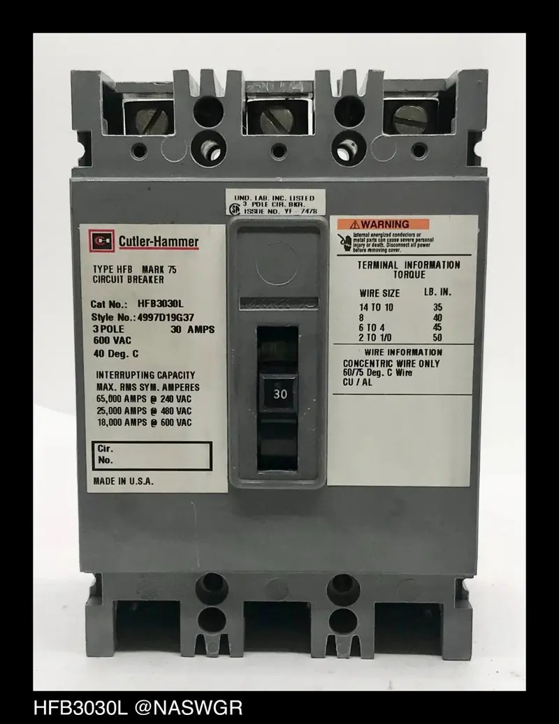 Cutler Hammer Hfb3030L 30A Verified Molded Case Breaker — 1-Year Warranty 1
