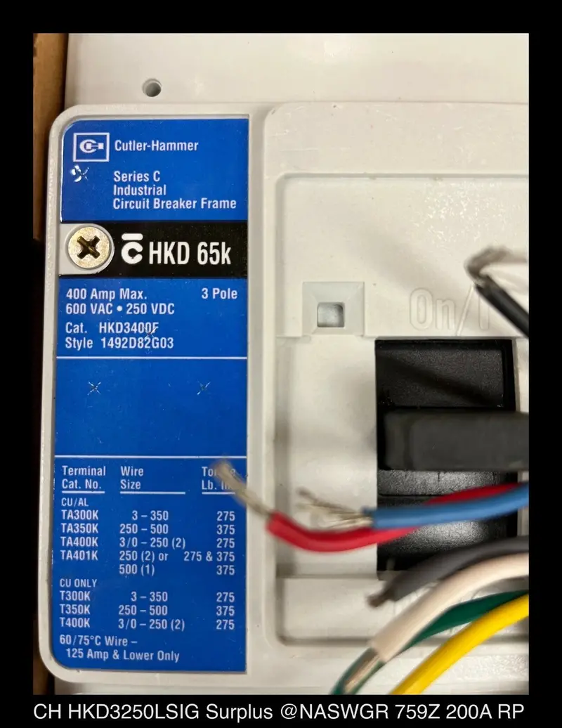 Cutler-Hammer Hkd3250Lsig Molded Case Breaker – 200A, 3-Pole, Lsig Trip Unit, Unused 1