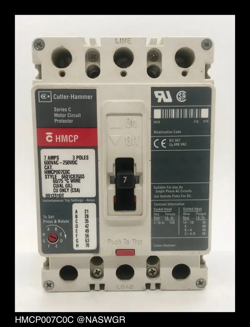 Cutler-Hammer Hmcp007C0C 7A Motor Circuit Protector 1