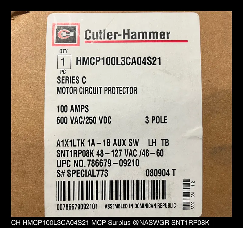 Cutler-Hammer Hmcp100L3Ca04S21 100A Motor Circuit Protector – New, Unused 1