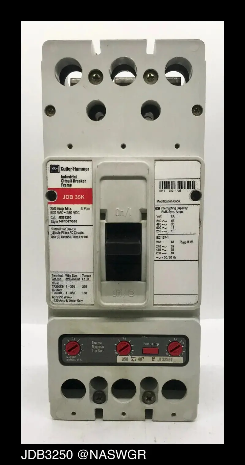 Cutler-Hammer Jdb3250F 250A Molded Case Circuit Breaker 1