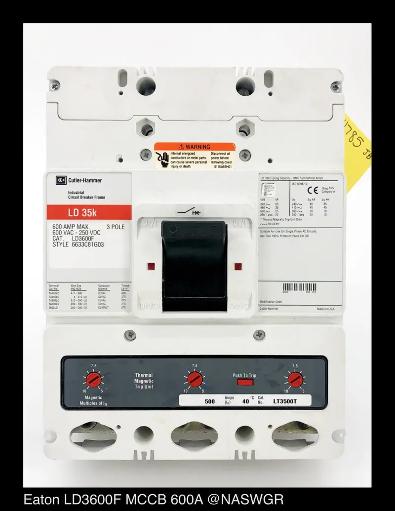 Cutler-Hammer Ld3600F 500A Molded Case Circuit Breaker – Heavy-Duty Frame 1