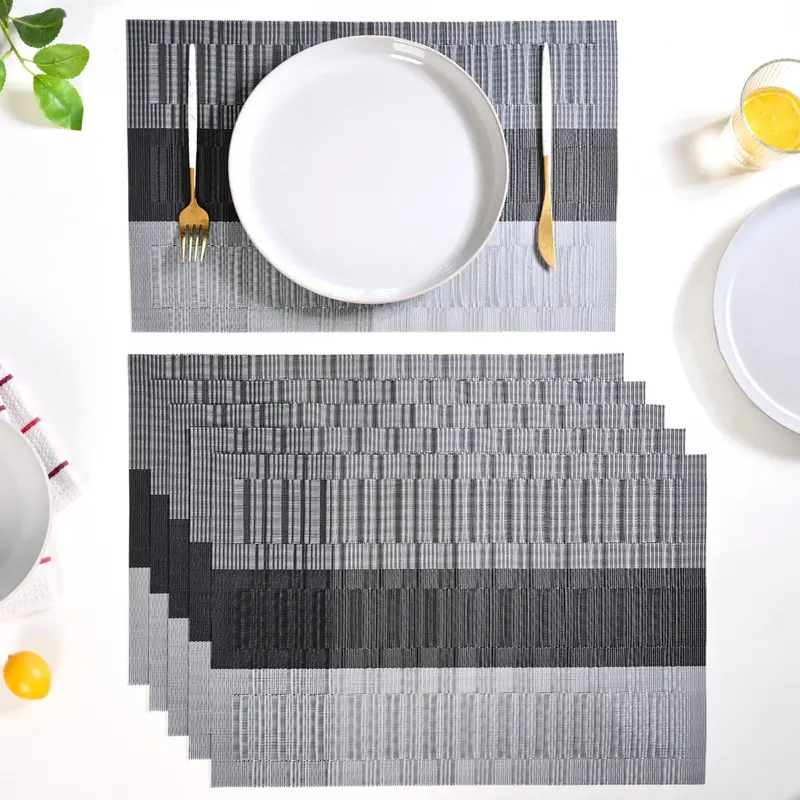Dark Grey And Black Contrast Placemats – Bold Set Of 6 Dining Mats 1
