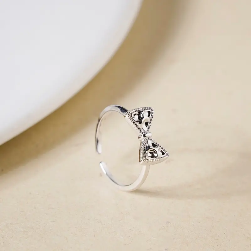 Delicate Bow Accent Silver Ring 1