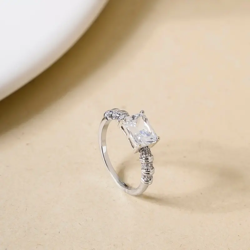 Delicate Silver Solitaire Stud Ring 1