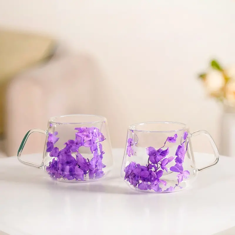 Double-Walled Ceramic Coffee Mug Set – 2-Pack With Pressed Real Flowers (180Ml) 1