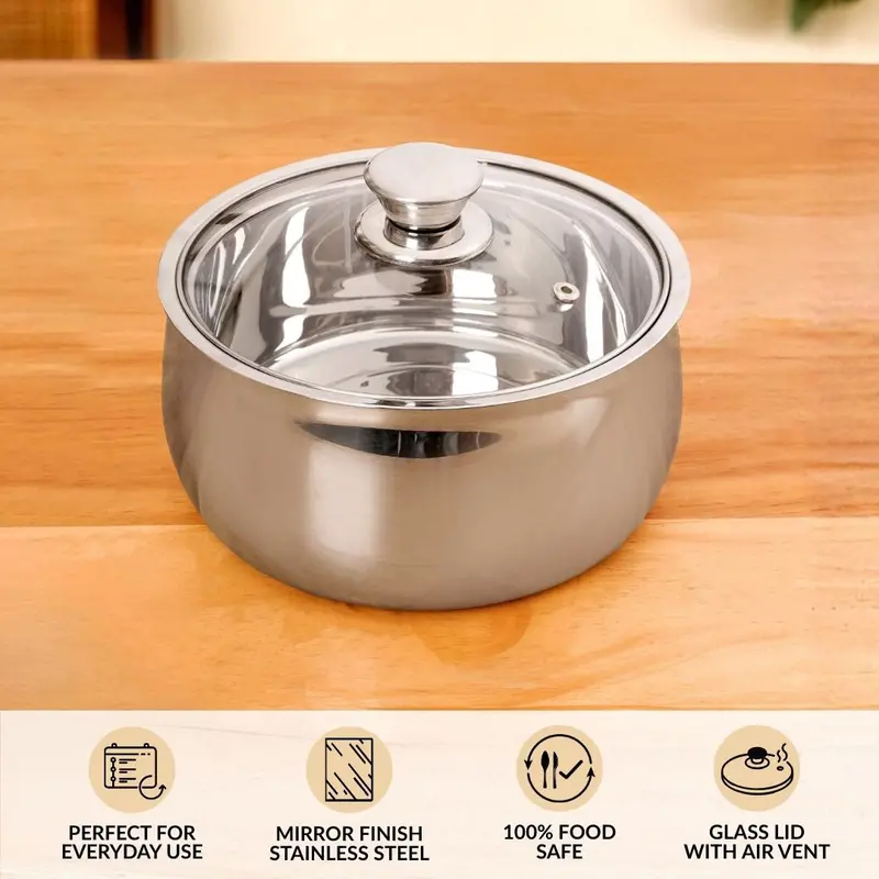 Double-Walled Stainless Steel Casserole With Clear Glass Lid – 1L 1