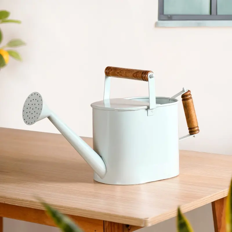 Dual-Handle Glossy Blue Metal Watering Can For Indoor Plants 1