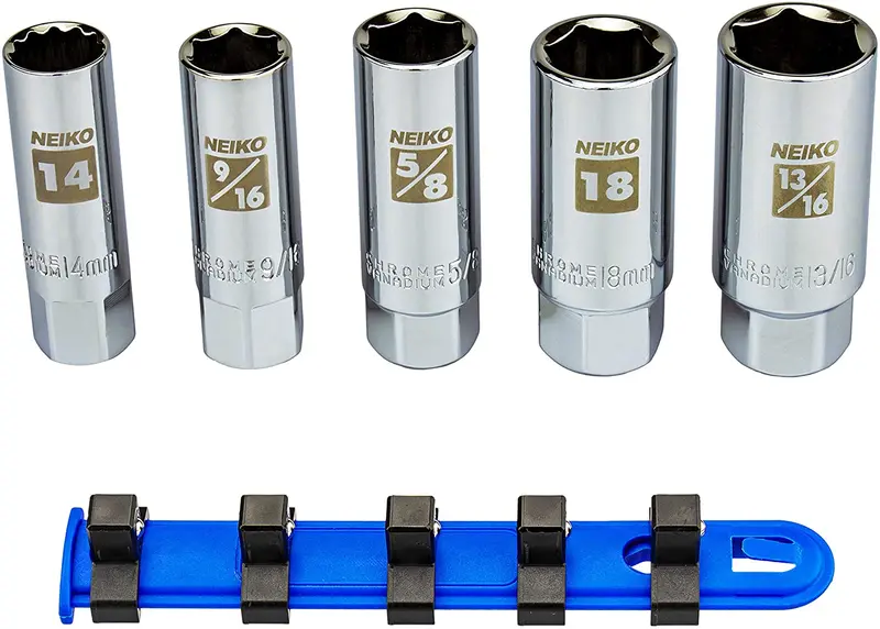 Dual-Standard Spark Plug Socket Kit — 5-Piece Sae & Metric, Rubber-Grip Crv Design 1
