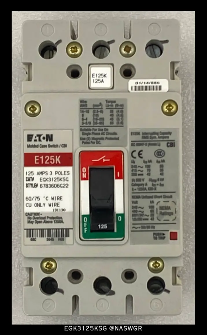 Eaton Egk3125Ksg 125A Molded Case Switch – Ul 489 Listed, Industrial Duty 1