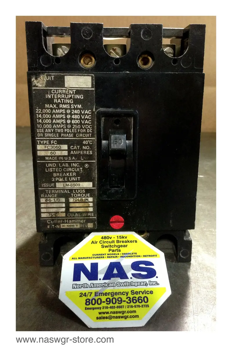 Eaton Fc3060 Molded Case Circuit Breaker – 60-Amp, 3-Pole, Cutler-Hammer Legacy Series 1