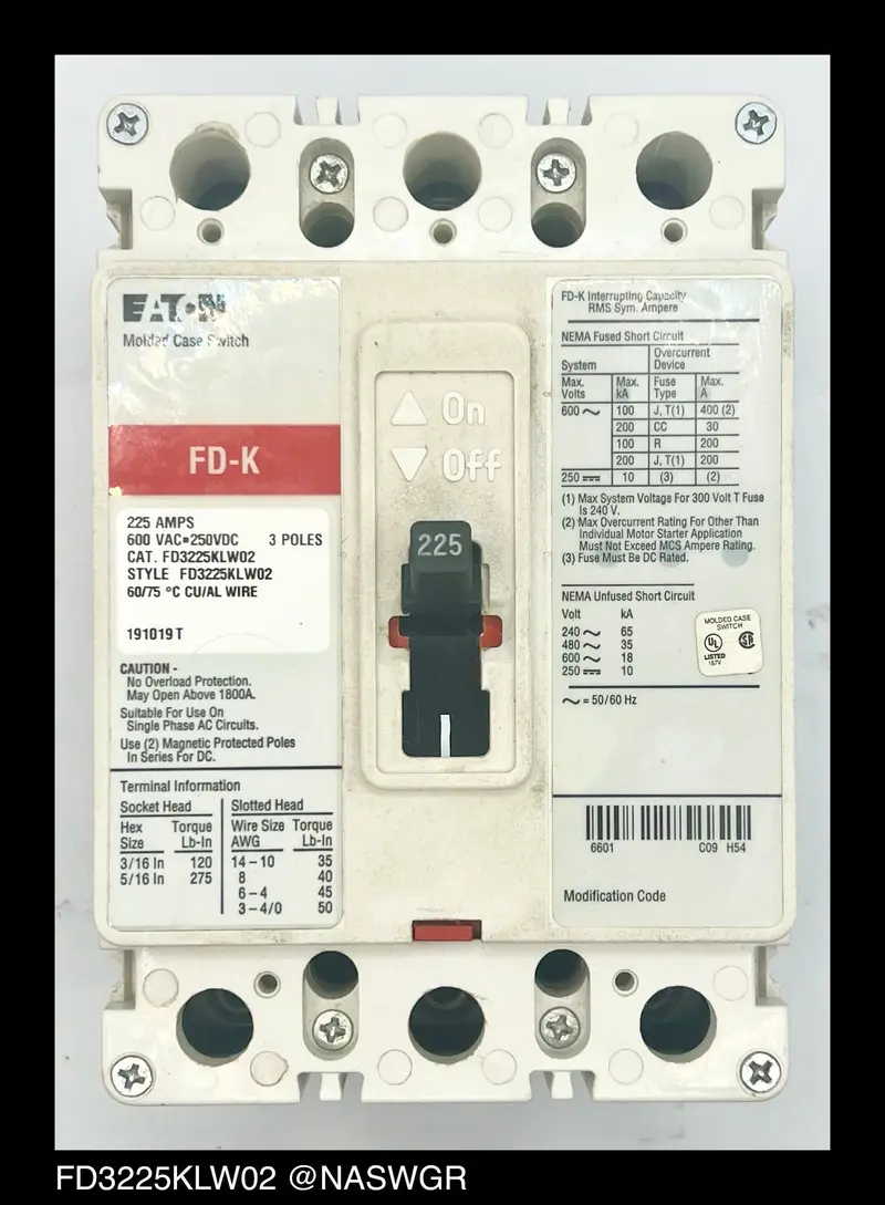 Eaton Fd3225Klw02 225A Molded Case Switch – Industrial Duty 1