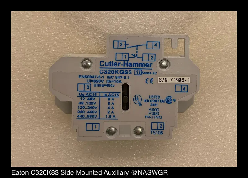 Eaton Freedom Series C320K83 Auxiliary Contact Kit – For C320 Breakers – Unused 1