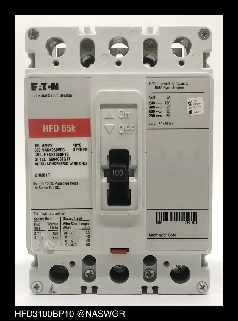 Eaton Hfd3100Bp10 100A Molded Case Circuit Breaker 1