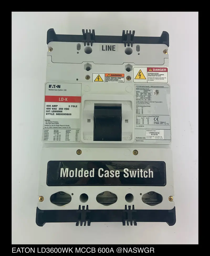 Eaton Ld3600Wk 600A Molded Case Disconnect Switch – Heavy-Duty, 3-Pole – Unused 1