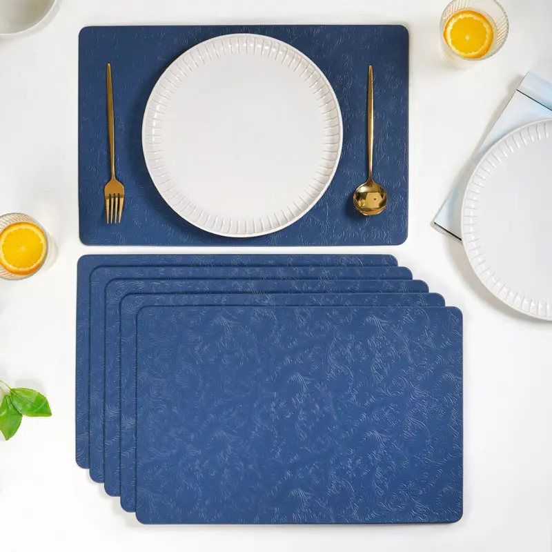 Electric Blue Embossed Placemats – 6-Pack Modern Table Protector Set 1