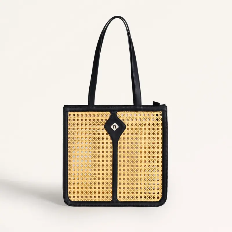 Elegant Black Rattan Cane Tote Bag 1